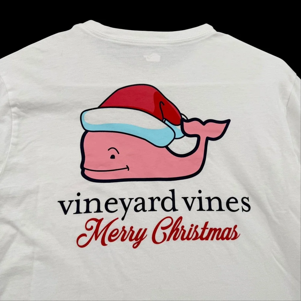 Vineyard Vines Kids XL 18 White Long Sleeve Merry Christmas Santa Whale T-Shirt